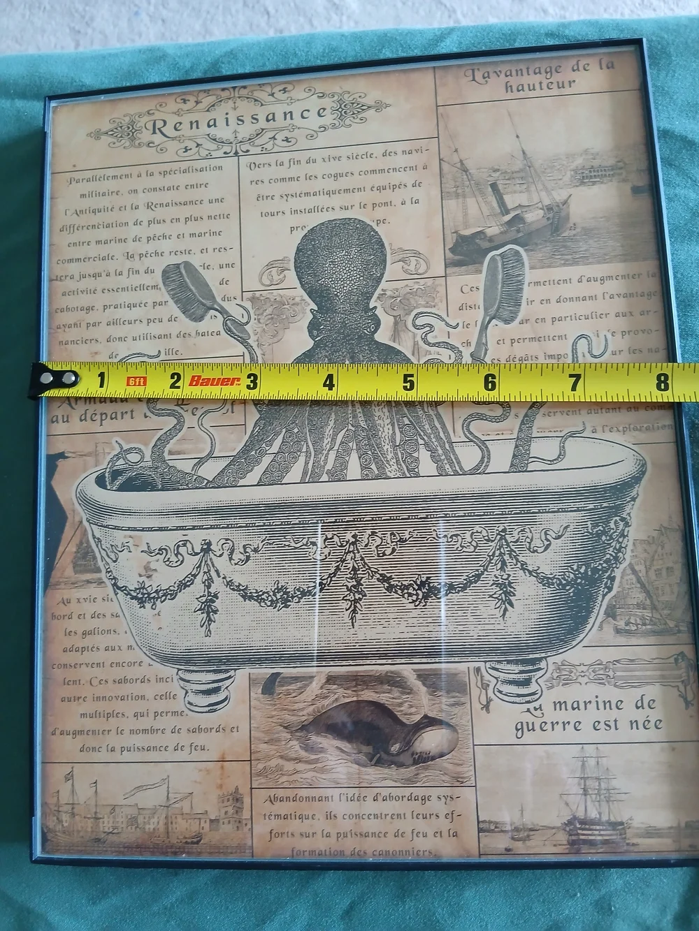 Vintage-Style Octopus Bathtub Wall Art Print - Brown & Beige